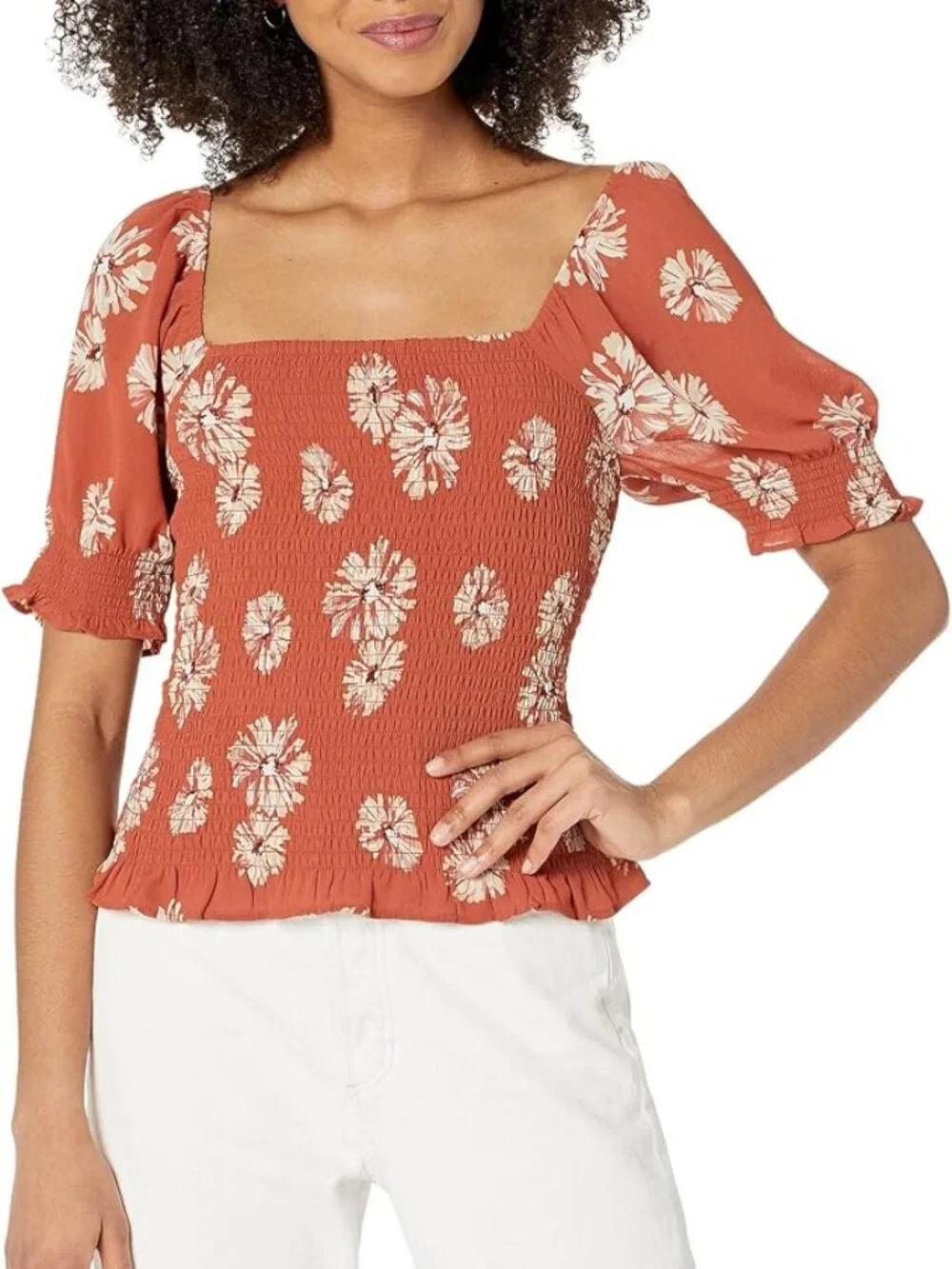 Madewell | Georgette Lucie Puff-Sleeve Smocked Bodice Top